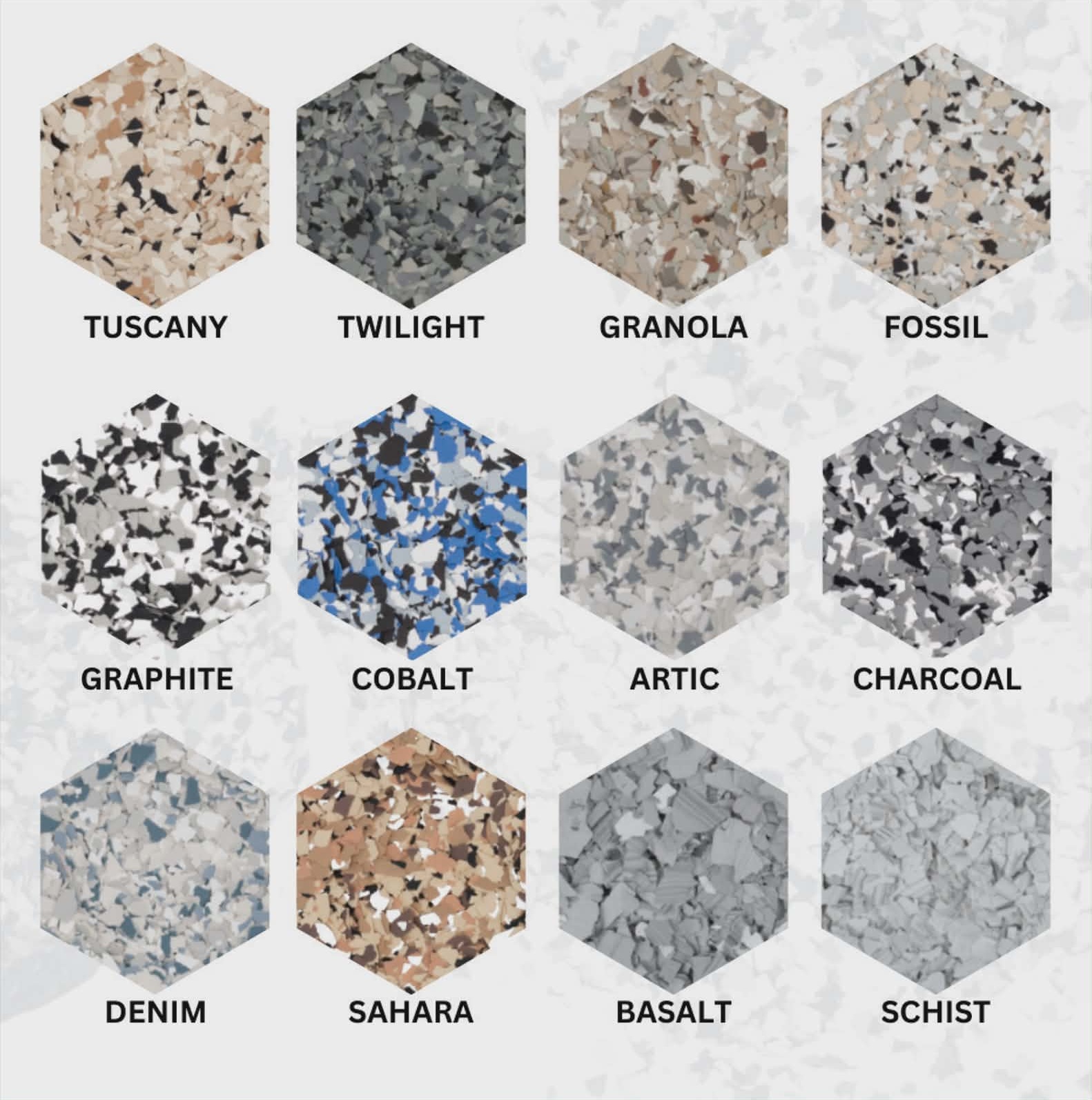 Epoxy4U premium flake color blends showcase